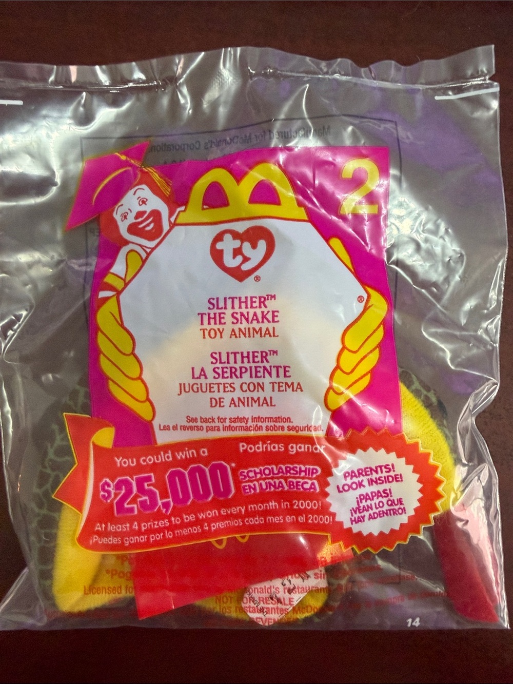 Vintage‎ 2000 McDonald's Ty Slither the Snake Plush #2 in package SEALED